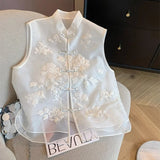 High-End Women's Wear New Chinese Embroidery Eugen Gauze Collar Buckle Vest 2024 Women's Spring And Summer Style Vest-Outfit