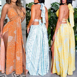 Backless Women Maxi Dress Hollow Out Sexy High Split Summer Party Elegant Long Dresses Sleeveless Bandage Boho Beach