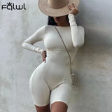 Long Sleeve Rompers Womens Jumpsuit Female One Piece Outfit Ribbed Black White Short Bodycon Jumpsuit Women Playsuit