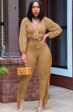 Party Sexy Knotted Crop Top and Ruffles Pants