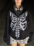 Black Oversized Hoodie with Skeleton