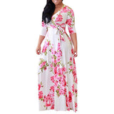 size S-5XL Elegant Women Robe Summer Printed Maxi Dress Fashion Sexy Boho Dress Tighten Waist Long Dresses Vestidos