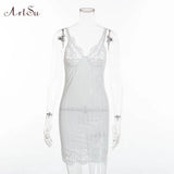 Stpaghetti Strap Lace Mini Dress Women Summer New Transparent Bodycon Nightgowns Dres Clubwear Robes