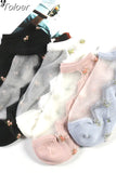 1 Pair Breathable Ultra Thin Socks 2023 Spring Summer Women Transparent Lace Silk Crystal Rose Flower Short Socks
