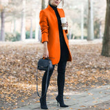 fashion mid-length coat Slim solid color stand-up collar woolen autumn and winter women's