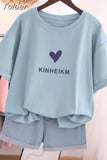 100% Cotton L-5XL T Shirt Plus Size Tshirt Short Sleeve Cartoon Women Top Summer Sweet Couple O Neck Oversized T