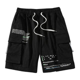 Men Cargo Shorts Summer New Men's High Street Letter Casual Shorts Drawstring Pocket Knee Length Shorts