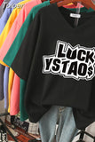 100% Cotton L-5XL T Shirt Plus Size Tshirt Short Sleeve Women Top Summer Letter Print Couple V Neck Oversized T