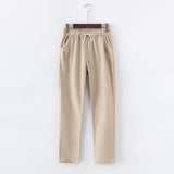 Spring Summer Casual Cotton Linen Pants Women Elastic Waist Solid Pockets Retro Loose Women's Harem Pants Trousers