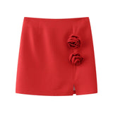 Spring Flower Decorated Collar Mini Half Skirt Suit-Outfit
