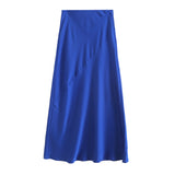 And Winter New Slim Version Satin Long Solid Color Half Skirt-Outfit