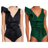 Solid Color Heavy Industry Pressure Line Lotus Edge Rope Belt Banding Swimsuit Women 2025 New
