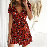 Dress Women V-neck Mini Dress 2022 Summer Dresses Casual Female Short Sleeve Dress Slim Fit Women Clothes Mini