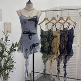 À±bab Net Yarn Print Small Sling Vest Tidly Tidly Ribbon Ribbon Leaves Edge Sleeveless Top