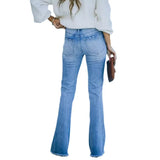 Lumbar Elastic Mid-Rise Micro-Horn Jeans Women High Waist Broad