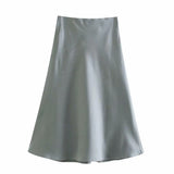 2024 New Elastic Waistline Simple Full-Color Satin Full-Length Skirt-Outfit