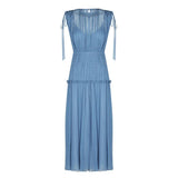 TWOTWINSTYLE Ruched Tank Dress For Women Round Neck Sleeveless High Waist Solid Minimalist Midi Dresses Female Summer