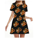 Color Summer Womans Printed Dress Short Sleeve Mini Causal Dress Crew Neck Basic A-line Floral Printed Leopard Thick