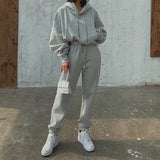 Hoodies Suit Winter Spring Solid Casual Tracksuit Women Fleece 2 Pieces Set Sports Sweatshirts Pullover Home Sweatpants
