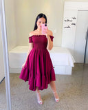 Fashion Off Shoulder Flower Dress Elegant Slash Neck Short Sleeve Flower Print Elastic Irregular Dress