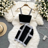 Knitted Fashion Striped Women Sets Summer 2022 Slash Neck Korean Style Elastic Waist Ladies Mini Skirt Two Piece