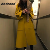 Elegant Solid Long Wool Coat Women Batwing Long Sleeve Loose Drop Shoulder Pocket Coat Split Hem Chic Stylish