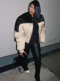 Winter Streetwear Coats Puffer Jackets For Women 2022 Long Sleeve Patchwork Jacket Bubble Casual Coats Black Jacket