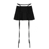 Color Waist Ribbon Design Feeling Pleated Skirt Girl Summer Sweet And Spicy Girl Style Low Waist Skirt Short Skirt-Outfit