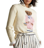 New Knitted Shirt Pink Cartoon Bear Embroidered Knitted Shirt Collar Long-Sleeved Sweater Cute Wind Top