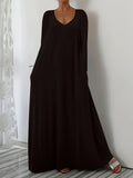 New Long Dress Casual Loose Short Sleeve Pure Color V Collar Body Size