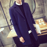 Autumn Winter Men Wool Blends Jacket Medium-Length Slim Single-Breasted Men Casual Trench Coat Solid Color Coat