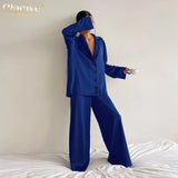 Causal Loose Home Suit Autumn Long Sleeve Shirts With High Wasit Pants Set Women Elegant Black Satin 2 Piece Pants