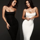 Women Lady V-Neck Pencil Dress Solid Color Backless Spaghetti Strap Bodycon Slim Slip Dress Summer Beach Sundress-Outfit