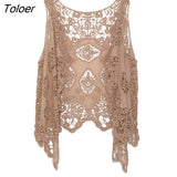 Summer Beach Cover Up Top Cardigain Hippie Froral Patchwork Lace Vest Retro Vintage Crochet Asymmetric Open Stitch