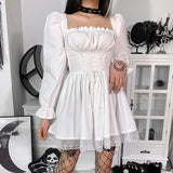 Goth Bandage Harajuku White Lolita Kwaii Dresses Black Women Sexy Mini Dress Gothic Lace Puff Sleeves Bodycon Partywear-Outfit