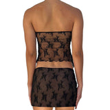 Women 2 Piece Skirts Sets Summer Clothes Bandage Cutout Split Sheer Tube Top and Elastic Mini Skirt Sexy Club Streetwear-Outfit