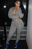 Casual Zipper Pocket Long Sleeve Hoodies An Pant Two Piece