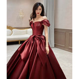 Bride Toast Dress 2025 New Shoulder High-End Small Temperament Wine Red Vertiny Engagement Dress