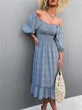 Vintage Off-the-shoulder Floral Print Ruffles Midi Loose Holiday