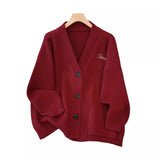 Sweater Coat Female Spring And Autumn Large Size Fat Mm Thin V-Necked Knitted Sweater Advanced Sense College Style Blouse Girl-Outfit