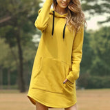 Solid Hoodies Dress Autumn Warm Oversized Long Sleeve Sweatshirt Casual Pocket Irregular Hem Female Long Hoody