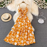 Summer Beach Spaghetti Strap Long Dress Women Sexy V-Neck Sleeveless High Waist Vacation Maxi Vestidos Female A-Line Robe