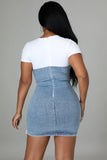 White and Blue Patch Lace-Up Denim Jeans Bodycon