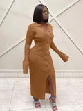 Summer Streetwear Clothes Bodycon Dress For Women 2022 Long Sleeve Buttons Knit Dress Green Black Party Maix Dress