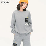 Women Fleece Sweatshirt 2022 Autumn Long Sleeve O Neck Loose Hoodie 3D Duck Claw Print Gray Casual Streetwear