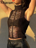 Y2K Knitted Tank Tops Hollow Out Sleeveless Crop Top Black Fashion Retro Tee Women Charming Party Beach Sweats 90s