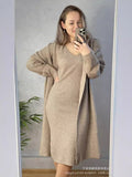 New Solid V-Neck Jacket Dress + Sweater Cardigan Hot Elegant Knitted