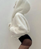 Casual Zipper Up Long Sleeve Short Fleece Hoody