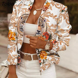 Women Jackets Short Coats Vintage Print Long Sleeve Zipper Slim Thin Jacket 2021 Fashion Casual Outerwear Female