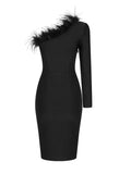 Patchwork Fur Asymmetrical Dress For Women Diagonal Collar Long Sleeve High Waist Midi Dresses Female Clothing